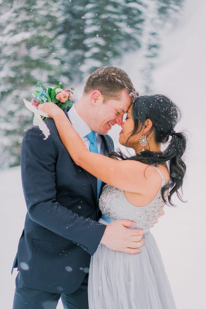 snowy winter elopement photography in Estes Park