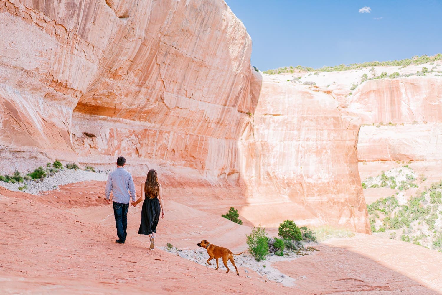 couple gets engaged in Moab | engagement photography with a dog