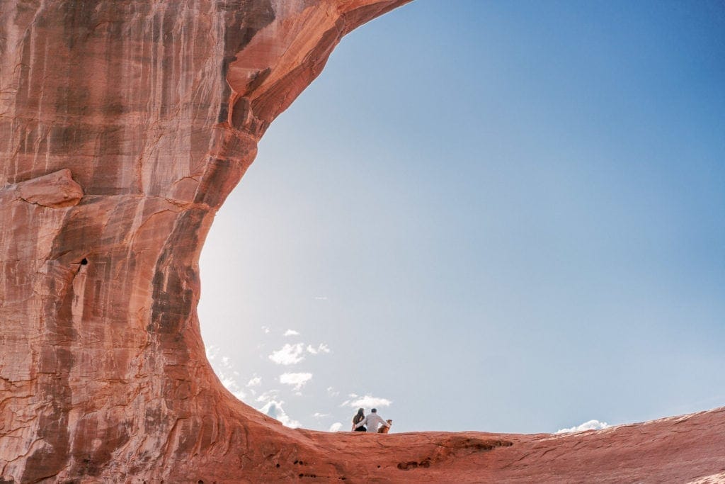 adventure session in Moab, UT with a couple and their dog