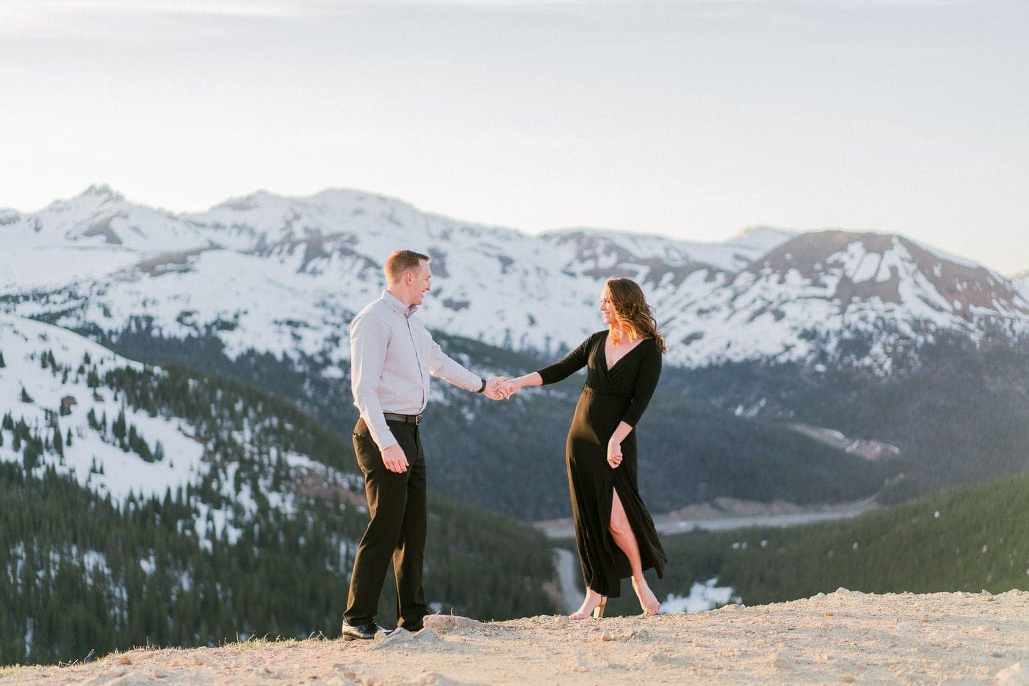 elopement in a black dress at Loveland Pass in the mountains of Colorado in spring while practicing leave no trace