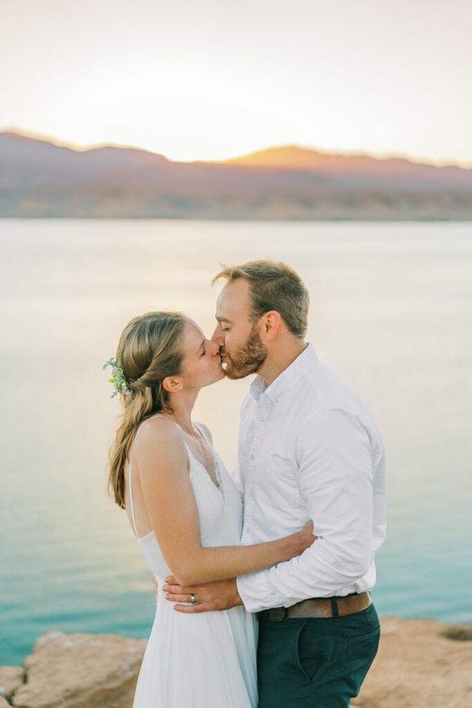 Sunrise at Lake Mead in Nevada during a couple's elopement.