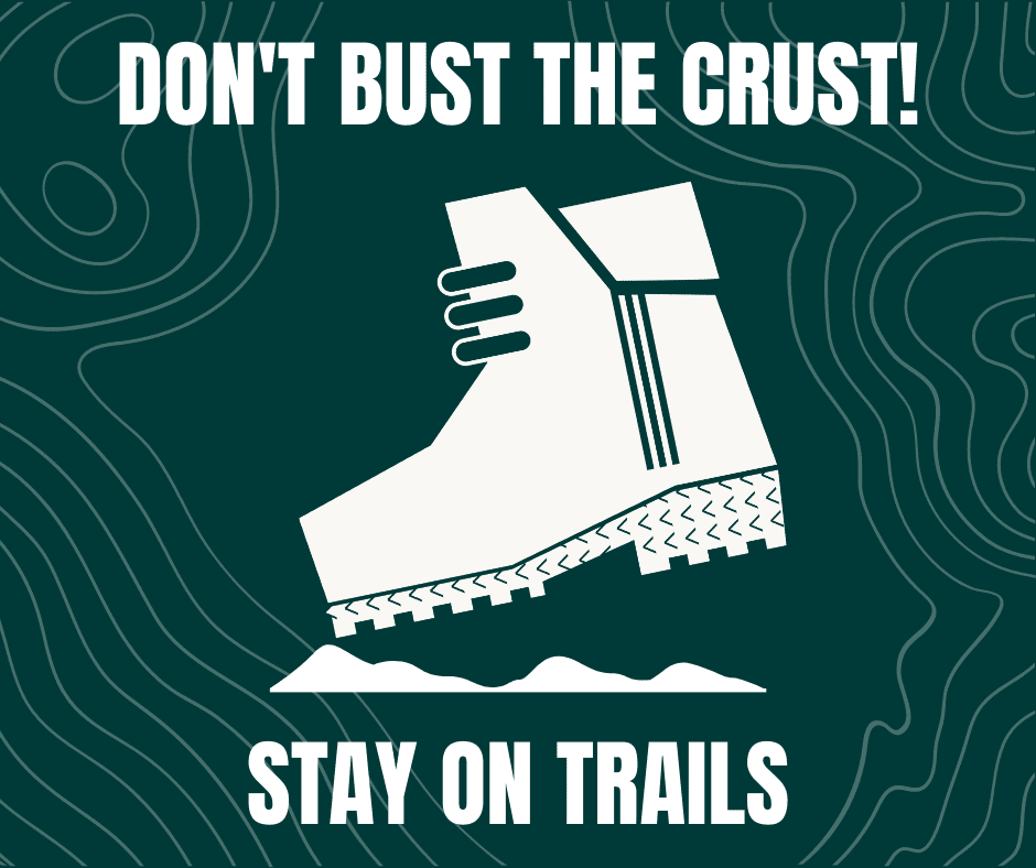 Don't Bust the Crust, Stay on Trails, and don't damage the crypto soil in Moab.