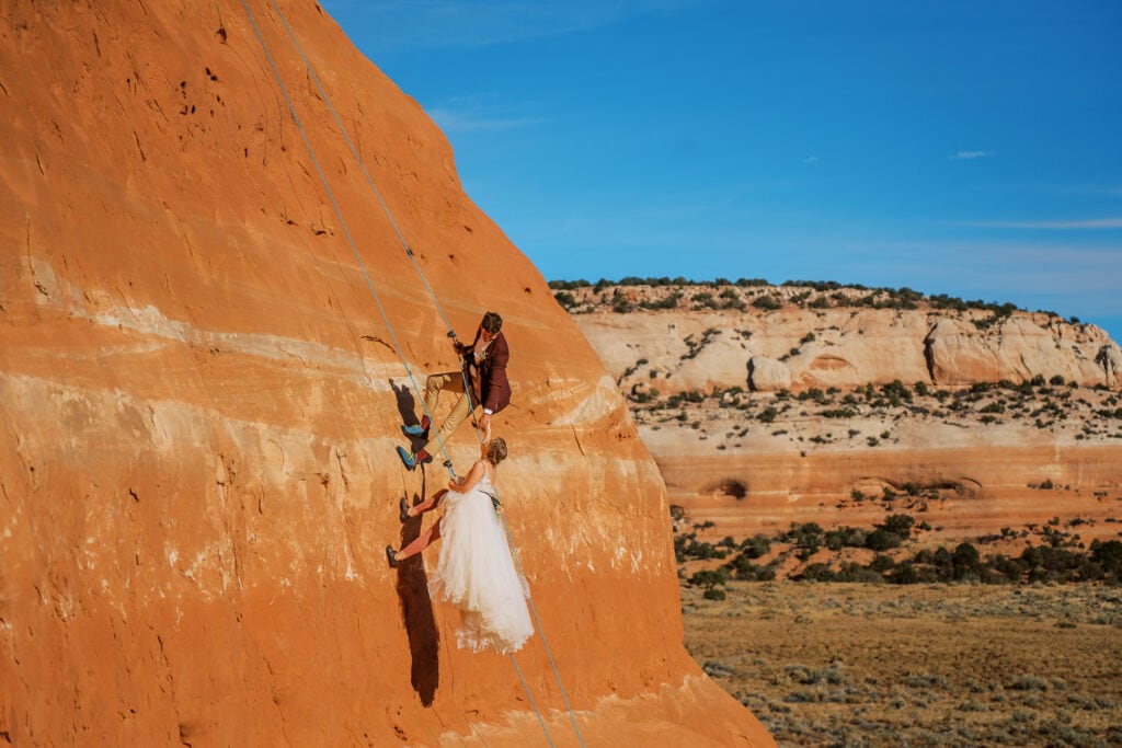 Adventurous climbing elopement in Moab, Utah.