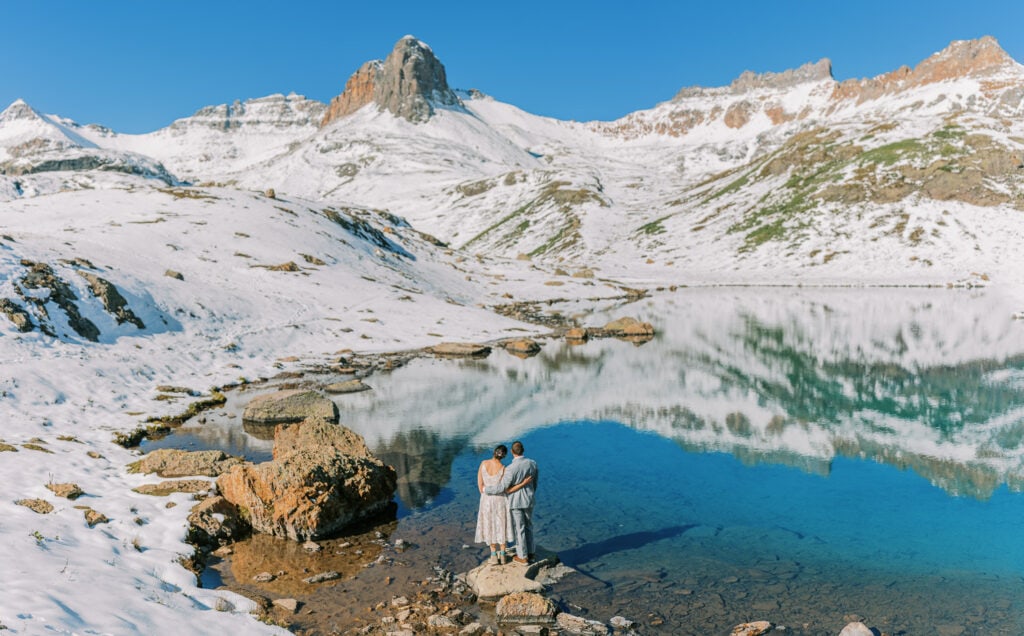 Bride and groom at Ice Lake during their elopement in western Colorado.