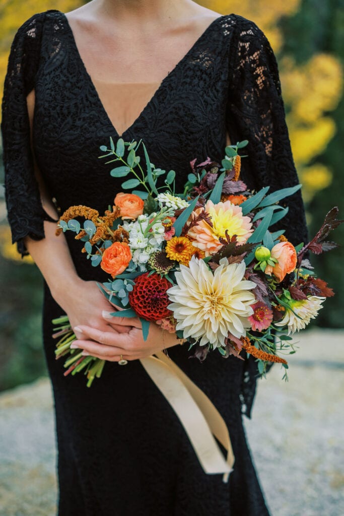 Fall themed floral bouquet at a fall wedding in Colorado.