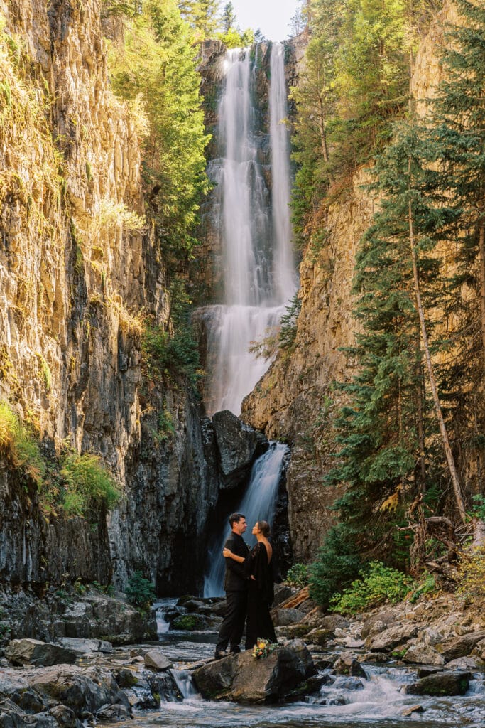Adventure elopement in Colorado at a waterfall.