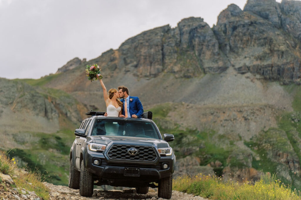 Off-roading elopement in Colorado in a Toyota Tacoma.