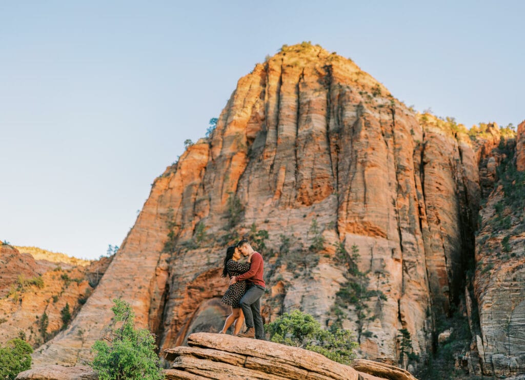 Utah photography session in Zion National Park with a couple at sunset.