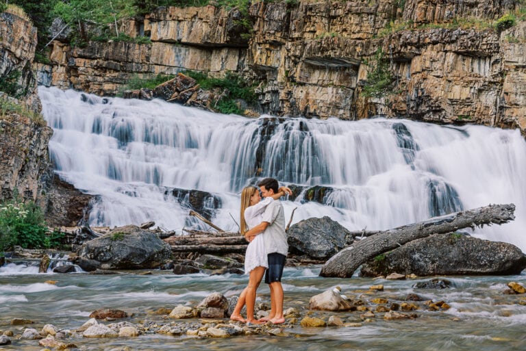 Hot Spring Adventure Session with a Waterfall in Wyoming