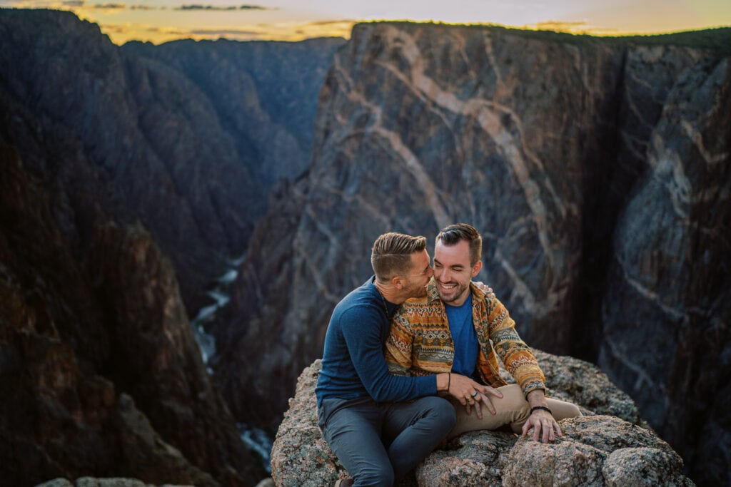 Gay engagement session photos in Black Canyon National Park in Colorado.