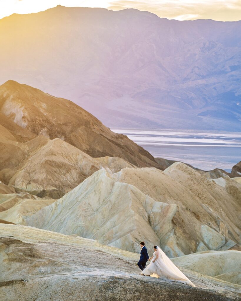 Colorful sunset adventure elopement in Death Valley, California.